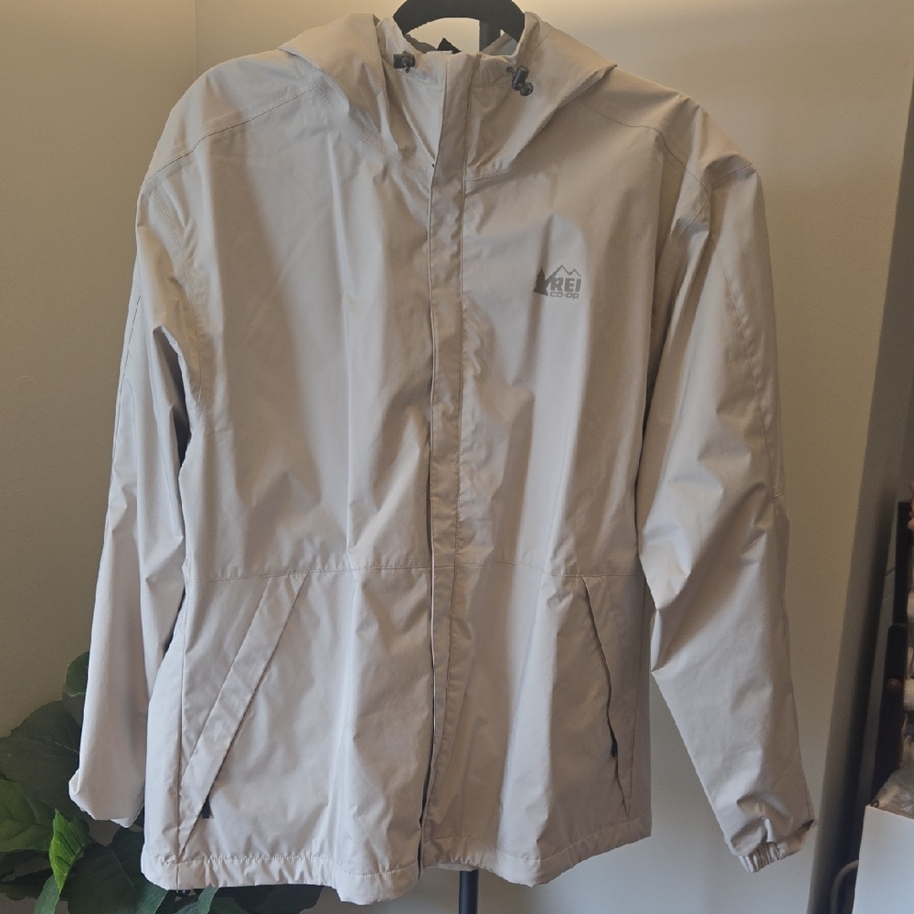 REI Light Tan Hoodie Jacket Windbreaker Sz L
